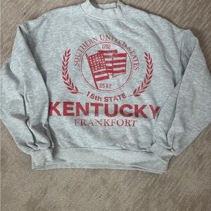 Bershka Gray and Red Kentucky Crewneck Sweatshirt